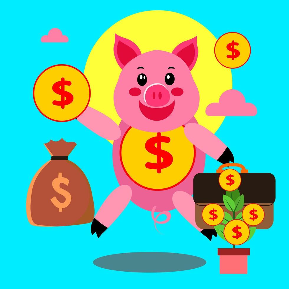 Rosa Schwein Charakter Vektor Grafik mit irgendein Ausdruck geeignet zum Investition und Busse Wachstum Präsentation und Bewegung