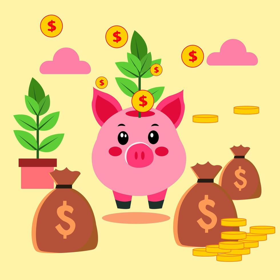 rosa gris karaktär vektor grafisk med några uttryck lämplig för investering och bussines tillväxt presentation och rörelse