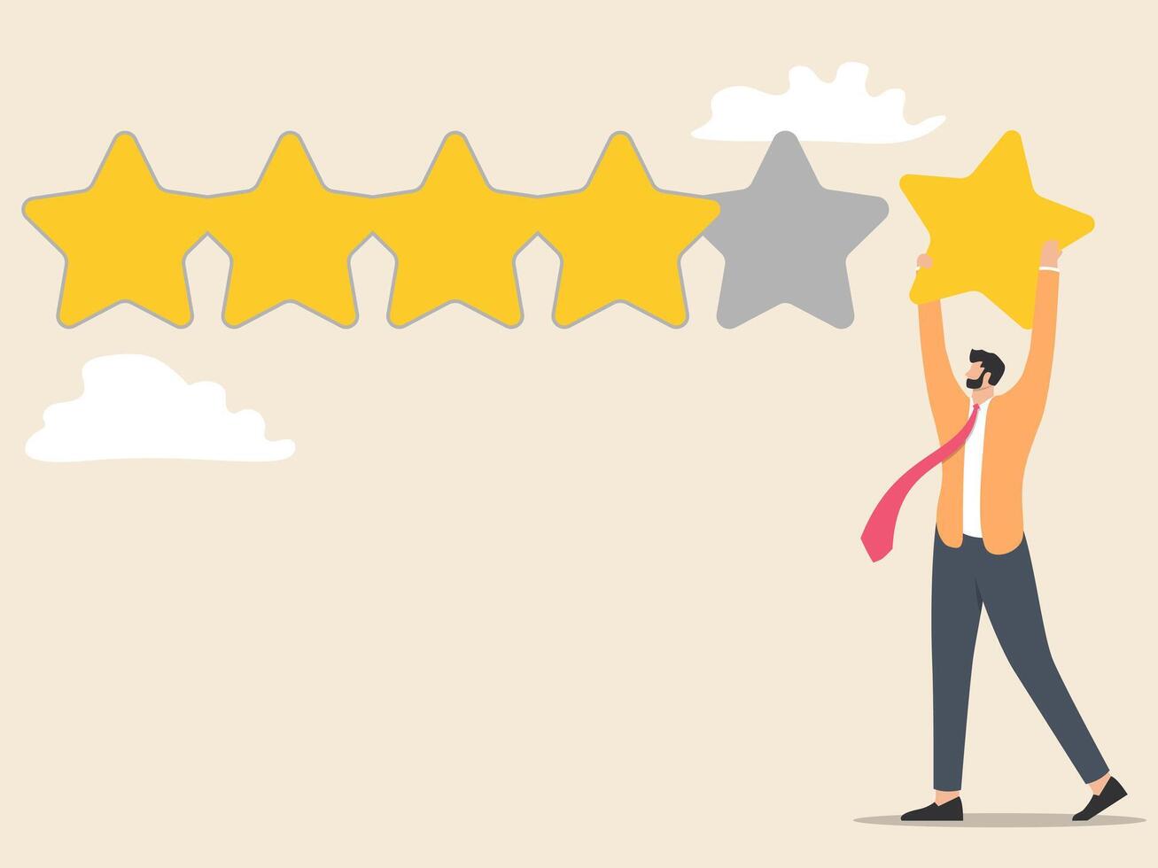 Kunde Feedback mit Star Bewertung, Benutzer Erfahrung oder Klient Zufriedenheit, Meinung zum Produkte und Dienstleistungen, Rezension Bewertung oder Auswertung Konzept. vektor