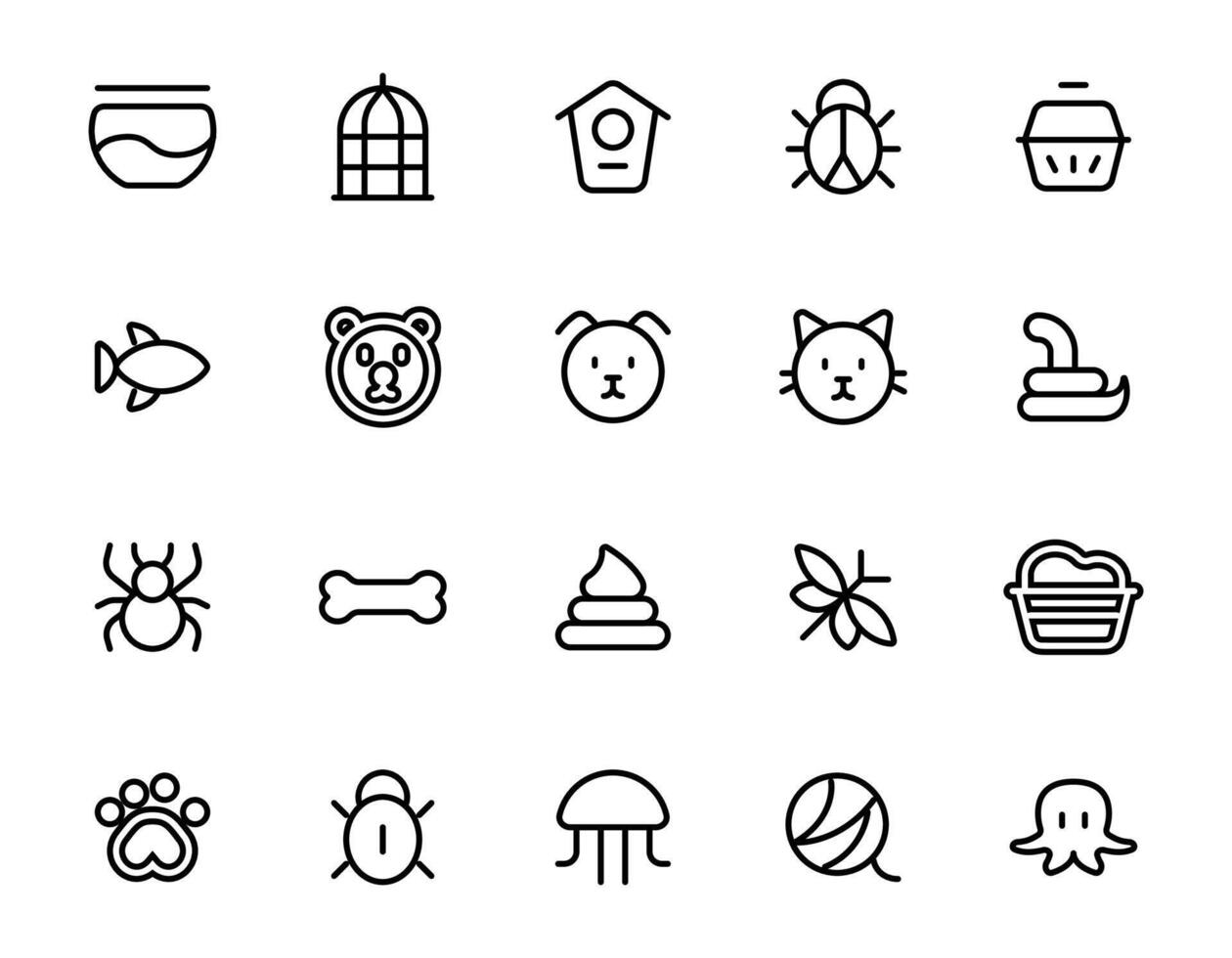enkel uppsättning av sällskapsdjur relaterad vektor linje ikoner.