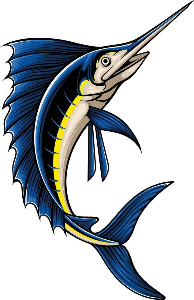vektor illustration av svärdfisk för fisihing bricka