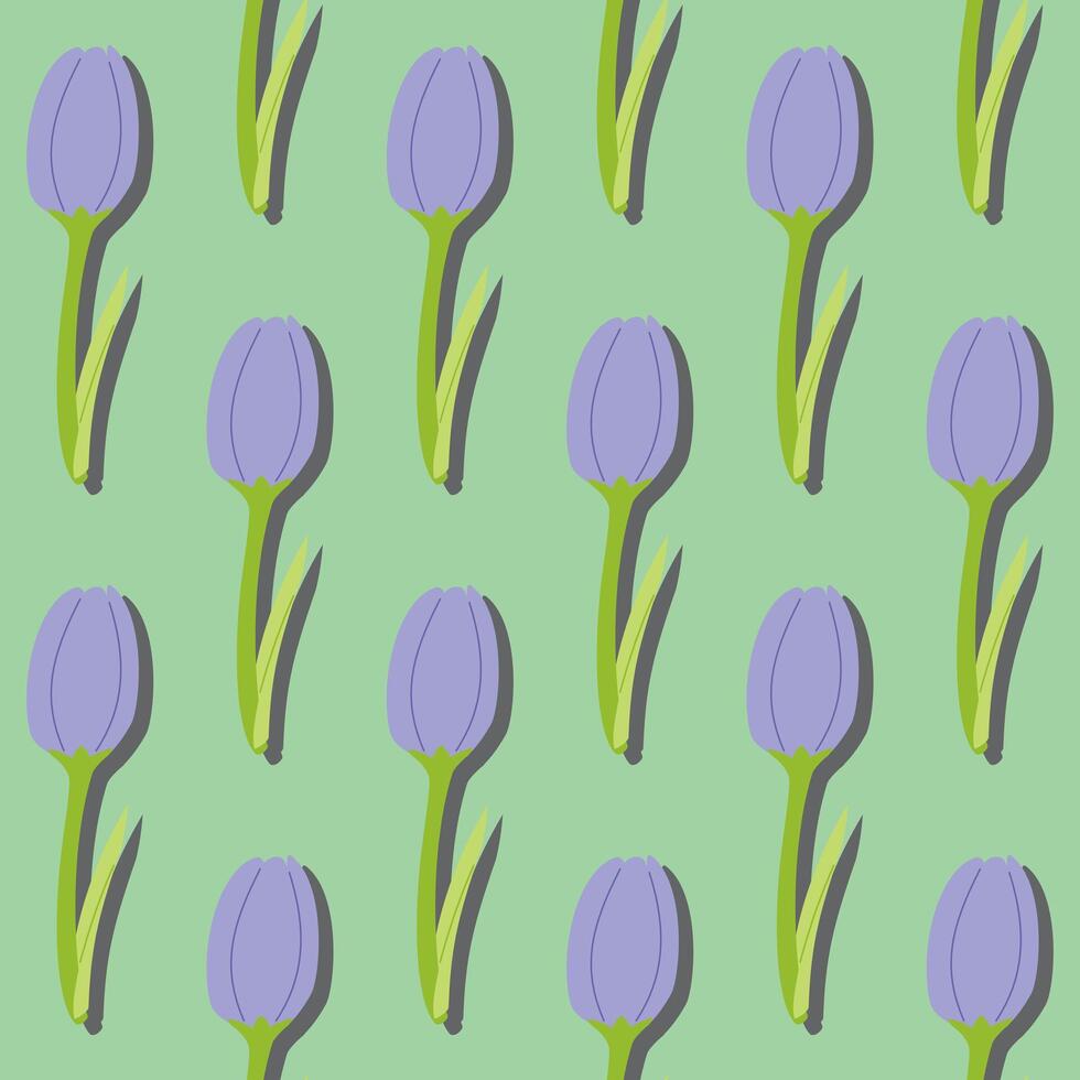 ein nahtlos Muster von Tulpe auf ein Grün Hintergrund im ein Frühling minimal Blumen- Konzept, Vektor