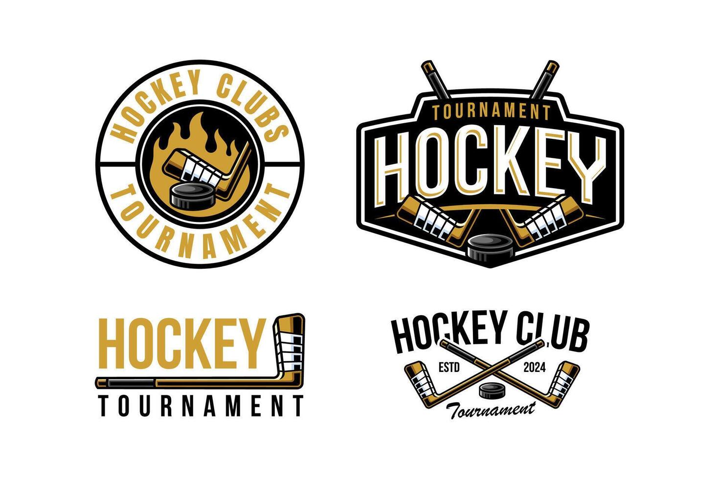 hockey logotyp märka och emblem uppsättning samlingar med vapen pinne och puck vektor för hockey turnering