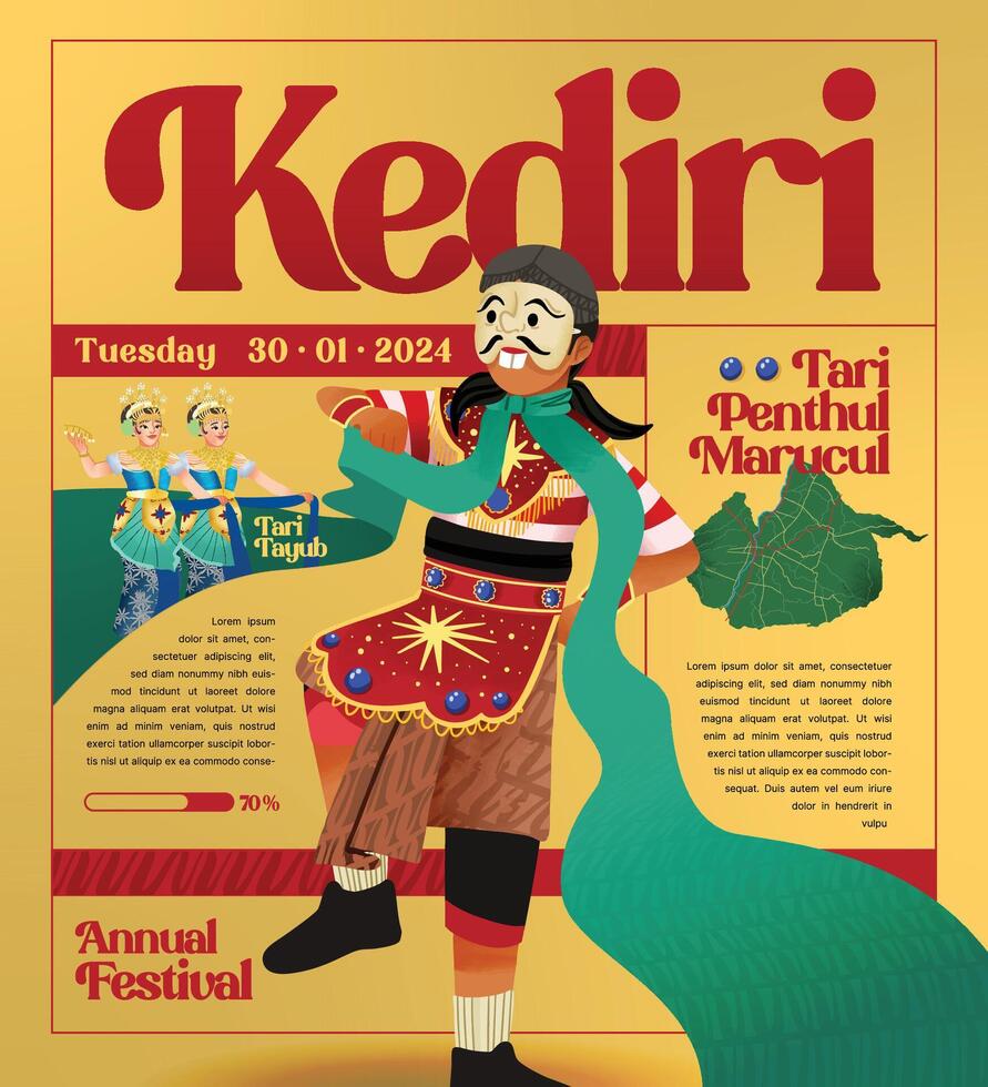 Tourismus Veranstaltung Layout mit indonesisch Kultur Osten Java Tänzer Illustration vektor