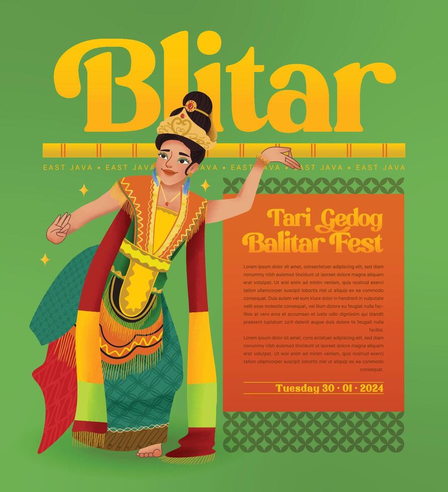 Sozial Medien Post Vorlage Idee mit Indonesien Tänzer Illustration Zelle schattiert Stil vektor