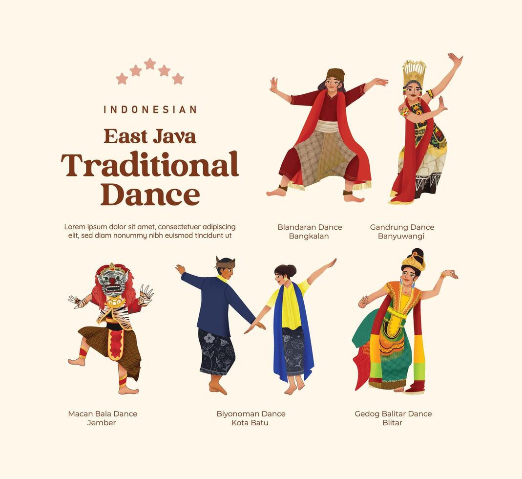 isolerat indonesiska kultur öst java dansa illustration cell skuggad stil vektor