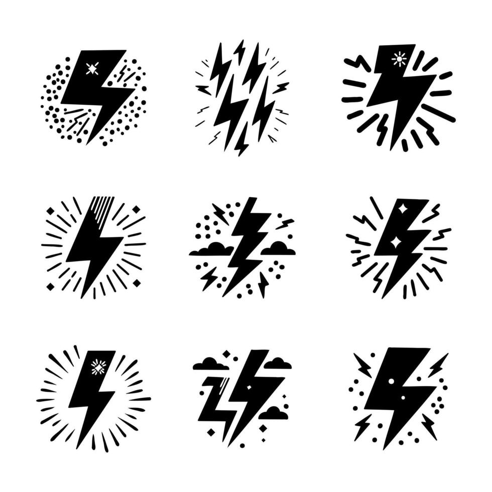 Hand gezeichnet Vektor Gekritzel elektrisch Blitz Symbol skizzieren. Donner, Vektor Illustration