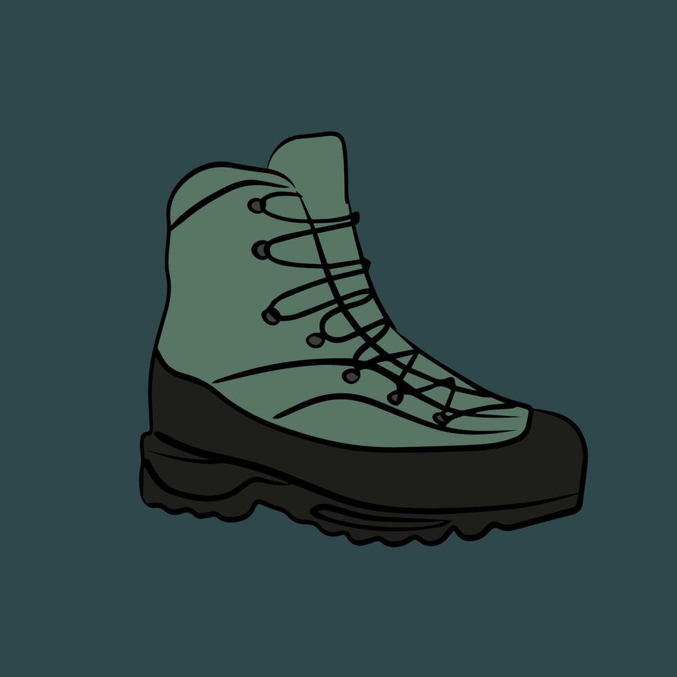 Vektor isoliert Illustration von ein Bergsteigen Stiefel. Schuhe zum Wandern im das Berge. Ausrüstung zum Bergsteigen und Berg Tourismus.