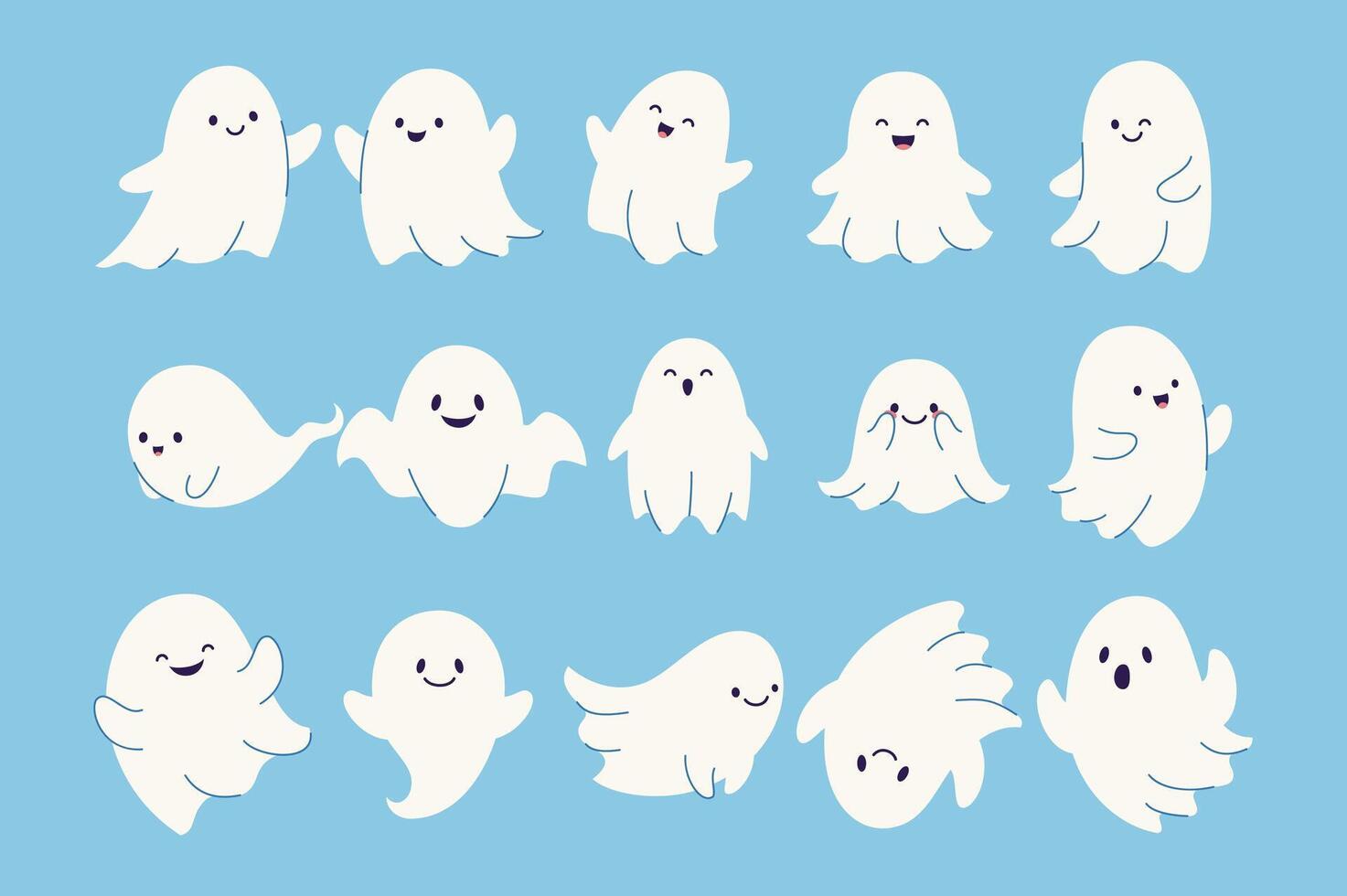 uppsättning av söt rolig Lycklig spöken. tecknad serie illustration vektor