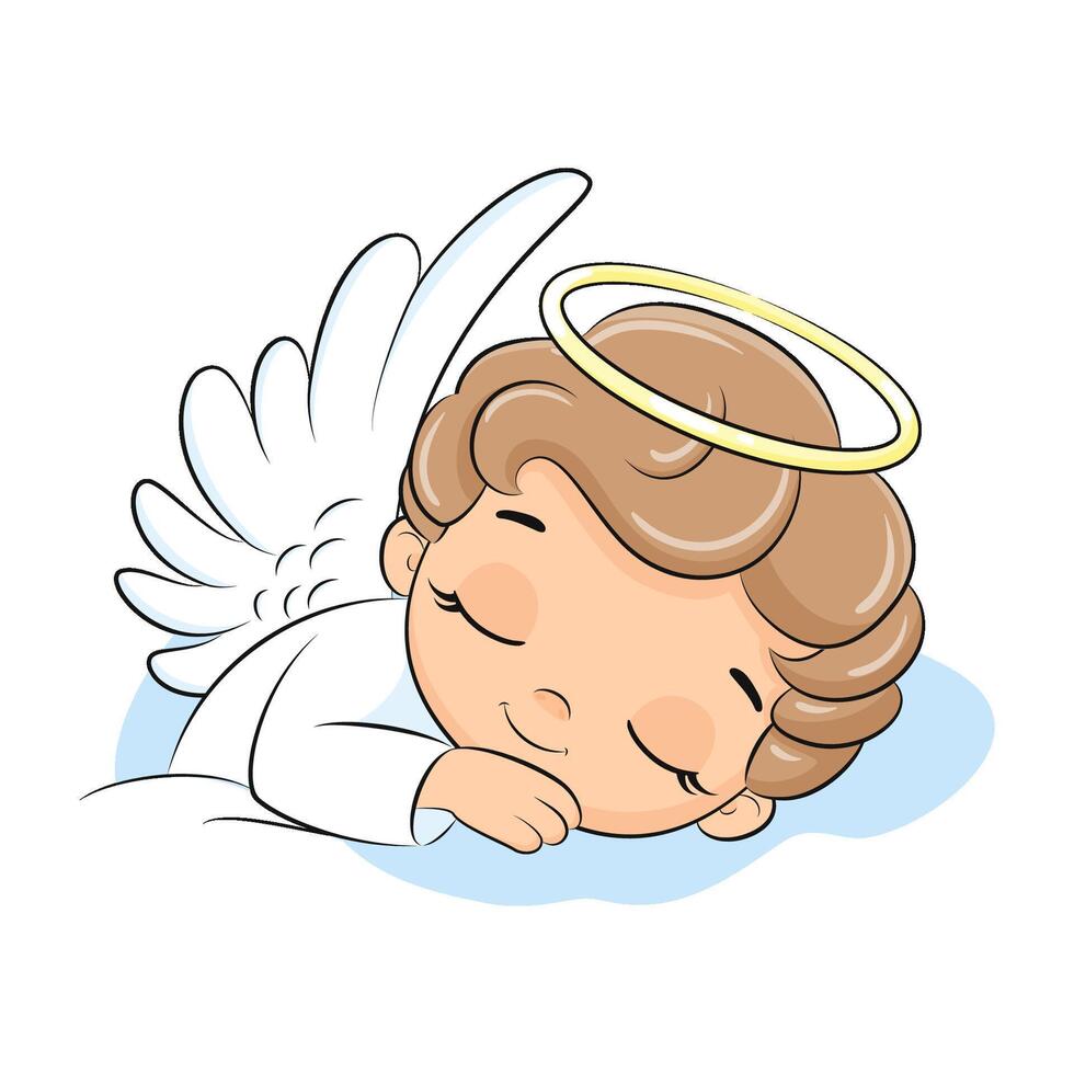 süß Baby Engel mit Nimbus und Flügel. Vektor Illustration