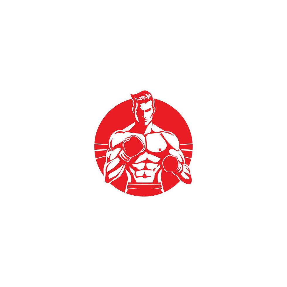 ai generiert muskulös Boxer Logo mit Boxen Ring Hintergrund - - Boxen Emblem, Logo Design, Illustration auf Weiß Hintergrund vektor