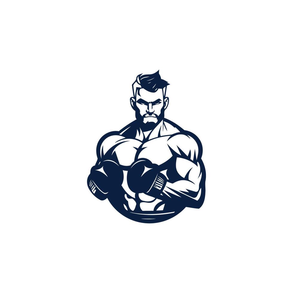 ai generiert muskulös Boxer Logo mit Boxen Ring Hintergrund - - Boxen Emblem, Logo Design, Illustration auf Weiß Hintergrund vektor