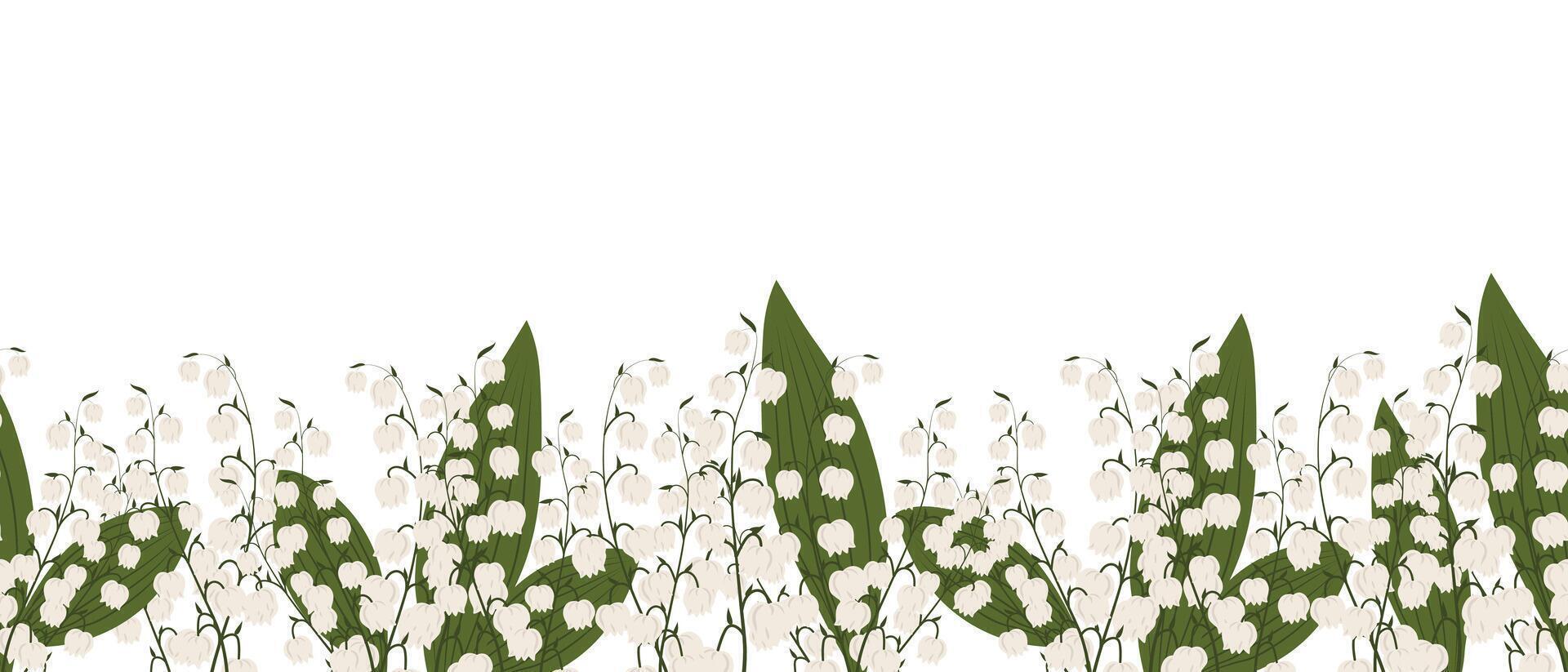 nahtlos Grenze, Frühling Blumen Lilien von das Schlucht. Frühling Hintergrund mit Kopieren Raum. Illustration, Vorlage, drucken, Vektor