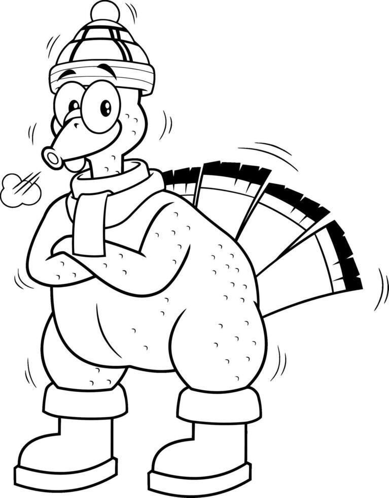 schwarz und Weiß kalt Truthahn Vogel Karikatur Charakter. Vektor Illustration isoliert auf Weiß Hintergrund