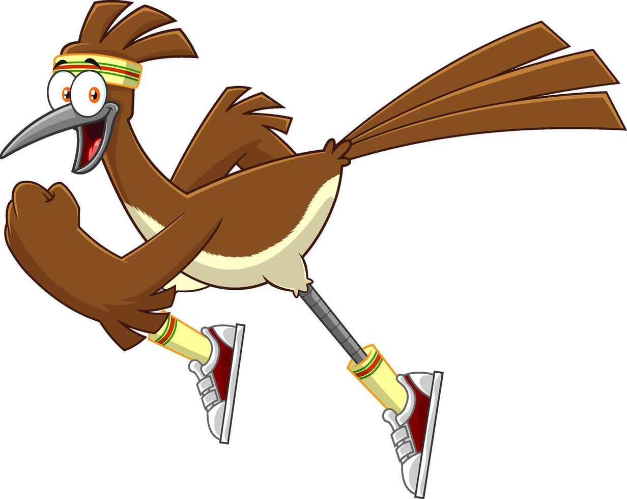 Straßenläufer Vogel Karikatur Charakter Joggen. Vektor Illustration isoliert auf Weiß Hintergrund