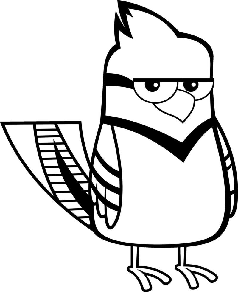 schwarz und Weiß Blau Jay Vogel Karikatur Charakter. Vektor Illustration isoliert auf Weiß Hintergrund