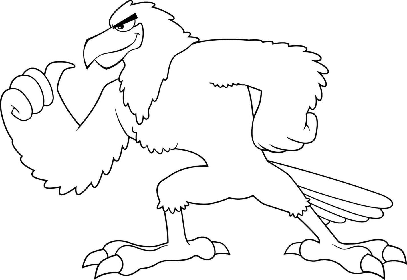 schwarz und Weiß Adler Vogel Karikatur Charakter. Vektor Illustration isoliert auf Weiß Hintergrund