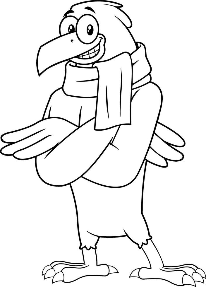 svart och vit vinter- Hök fågel söt tecknad serie karaktär. vektor illustration isolerat på vit bakgrund