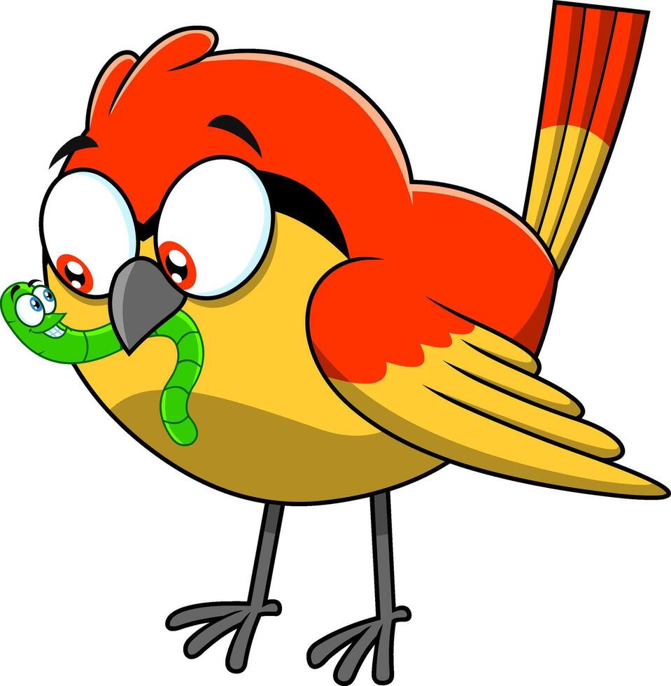 früh Vogel süß Karikatur Charakter mit ein Wurm im es ist Schnabel vektor