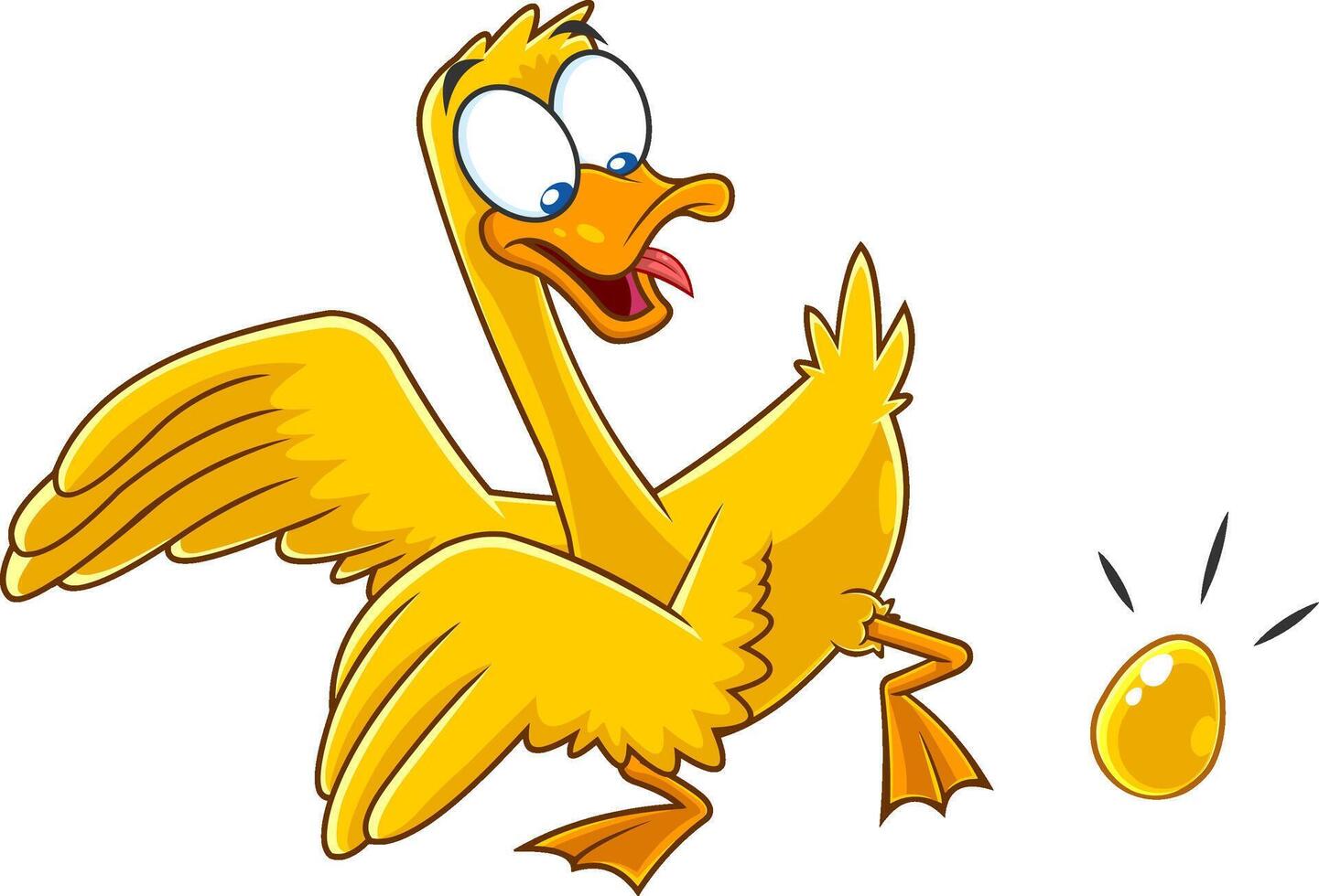 golden Gans Karikatur Charakter mit golden Ei. Vektor Illustration isoliert auf Weiß Hintergrund
