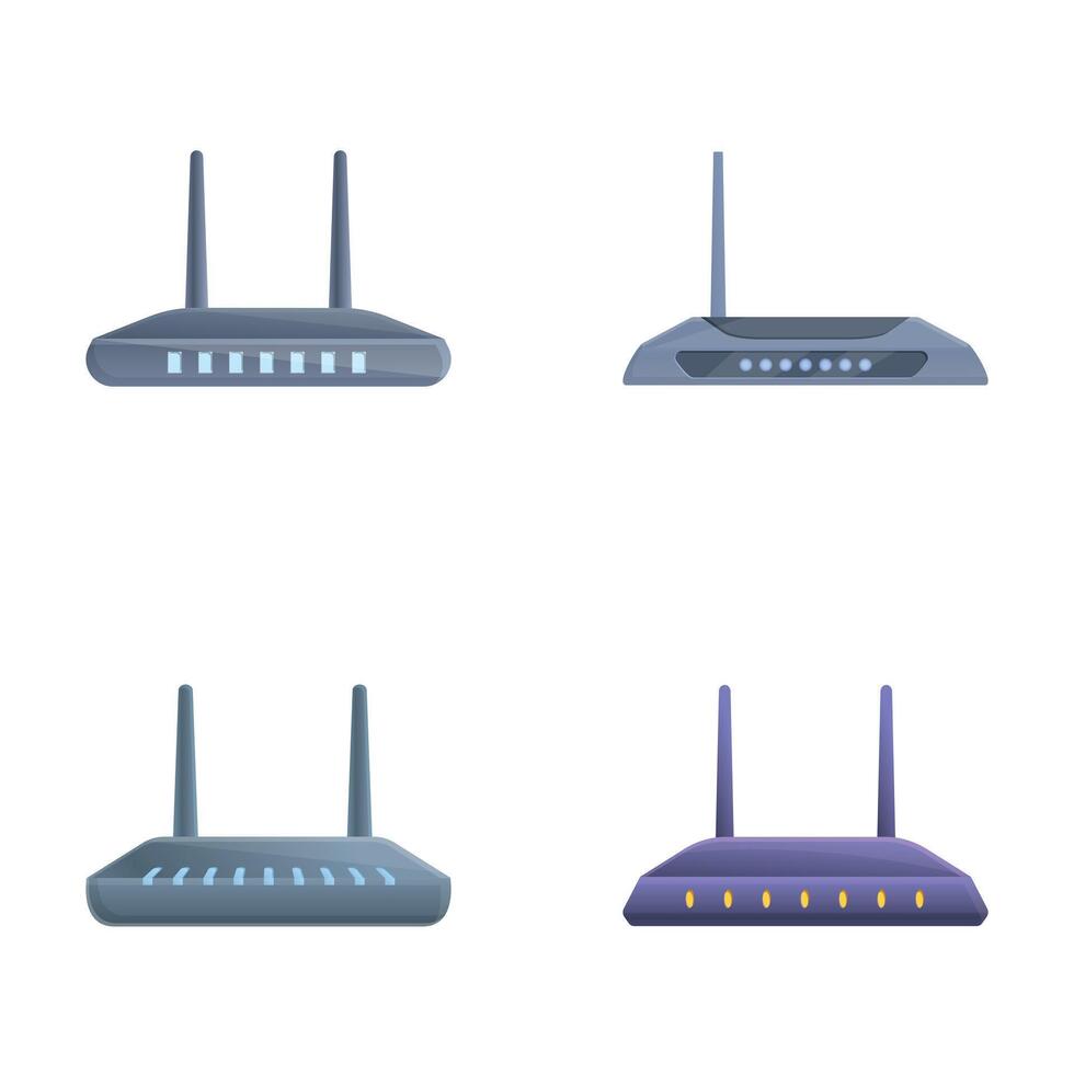 Router Symbole einstellen Karikatur Vektor. kabellos wi fi Router vektor