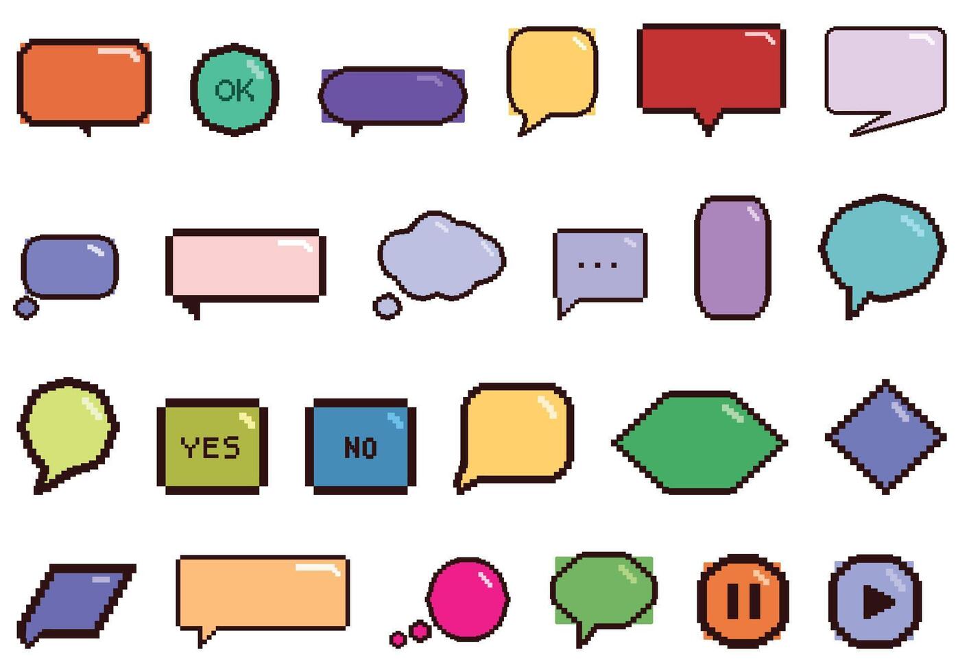 Pixel Dialog Box Symbole einstellen Karikatur Vektor. Blase Rede vektor