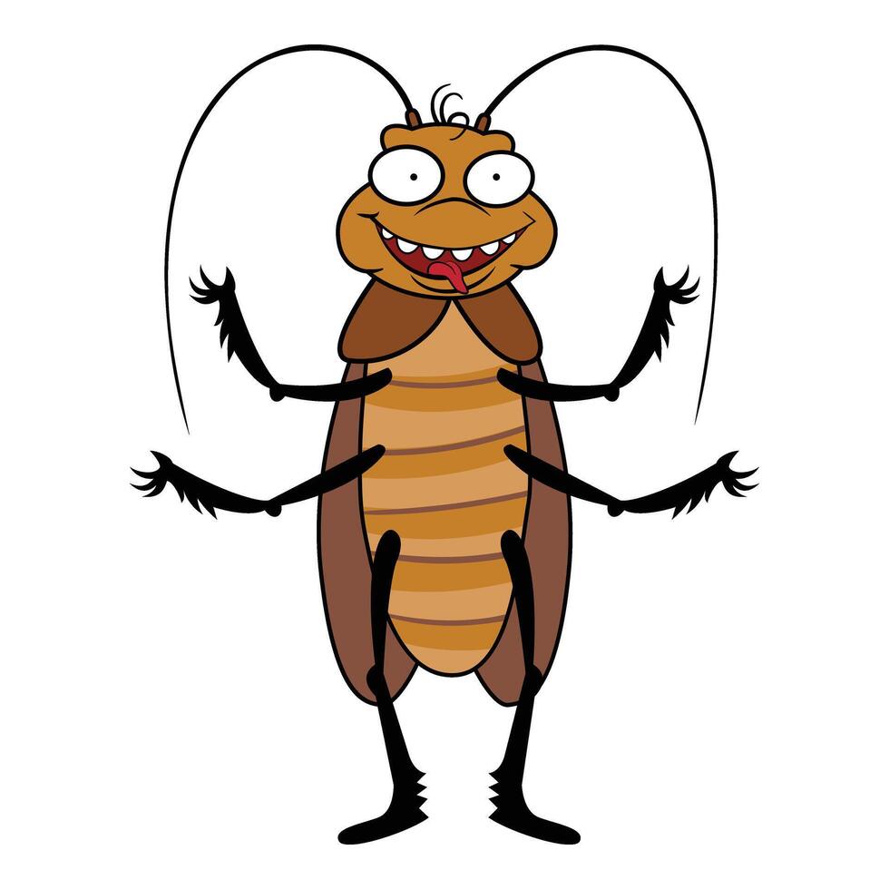 komisch lächelnd Kakerlake Symbol Karikatur Vektor. Biologie gruselig vektor