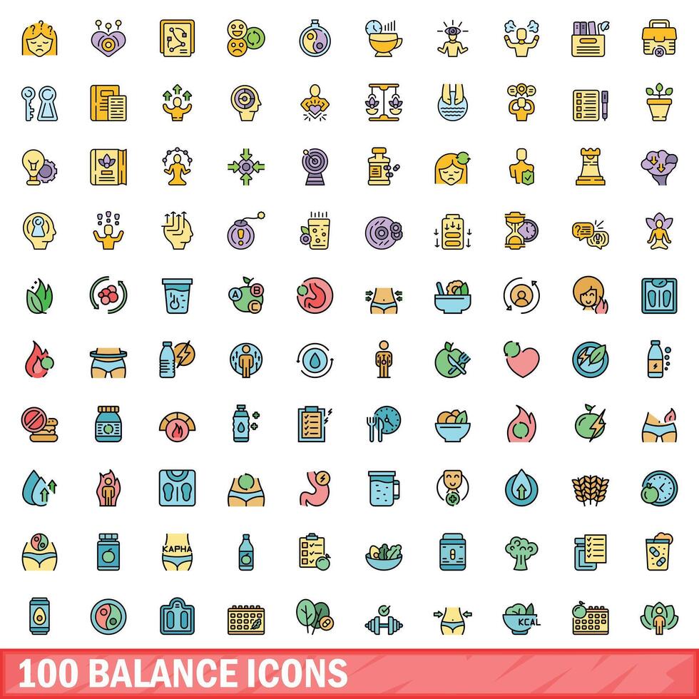 100 Balance Symbole Satz, Farbe Linie Stil vektor