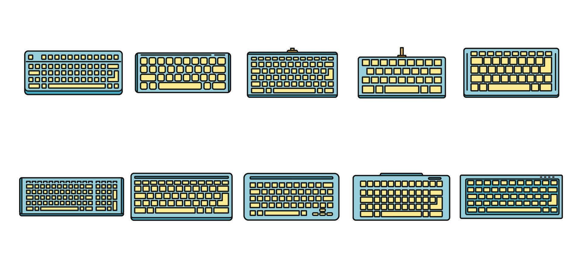 arbete tangentbord ikoner uppsättning vektor Färg linje