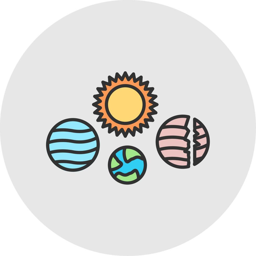 sol- systemet linje fylld ljus cirkel ikon vektor