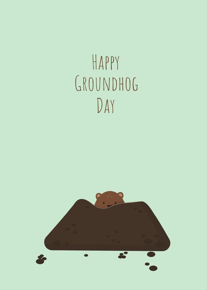 Lycklig groundhog dag baner. illustration med en söt murmeldjurs huvud i en hål vektor