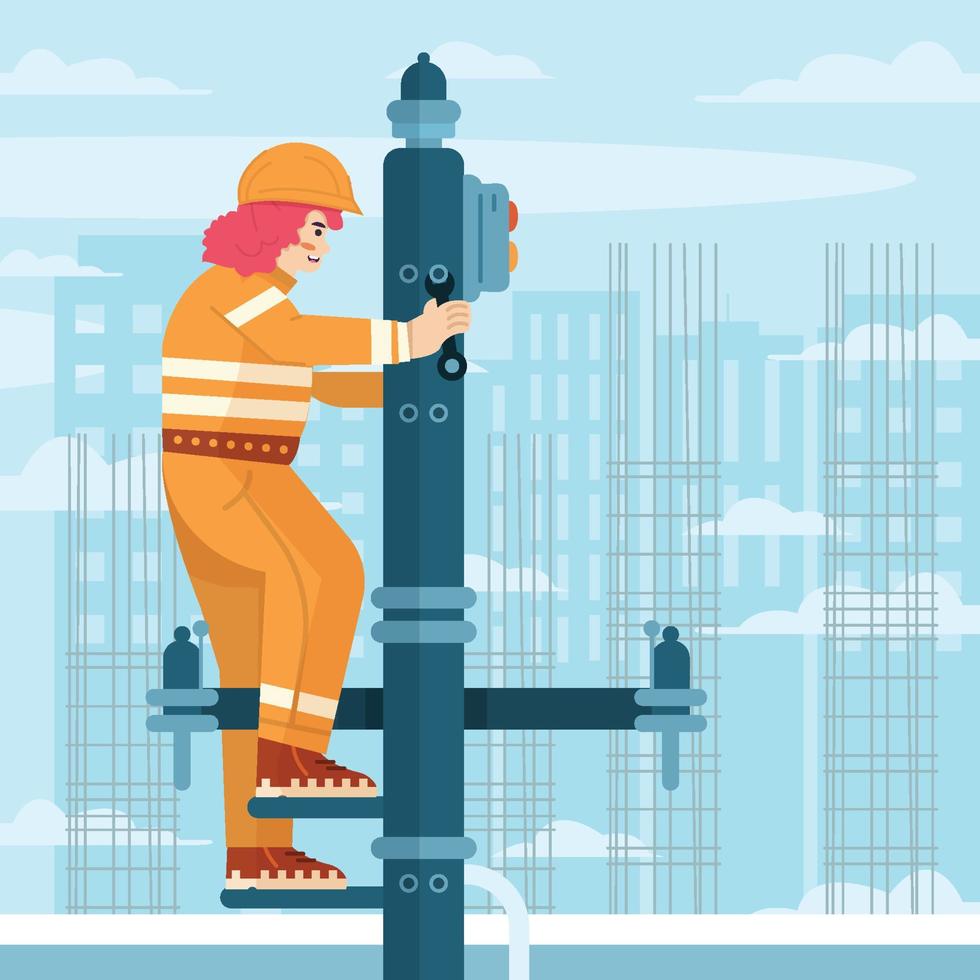 kvinnor arbetare klättra stolpe arbetar på konstruktion koncept vektor