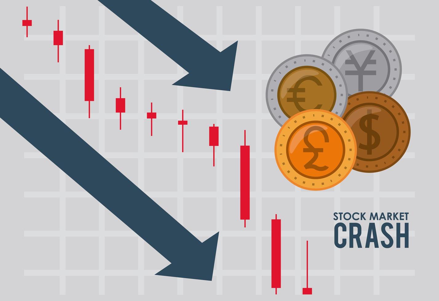 börskraschen med mynt pengar och pilar ner vektor