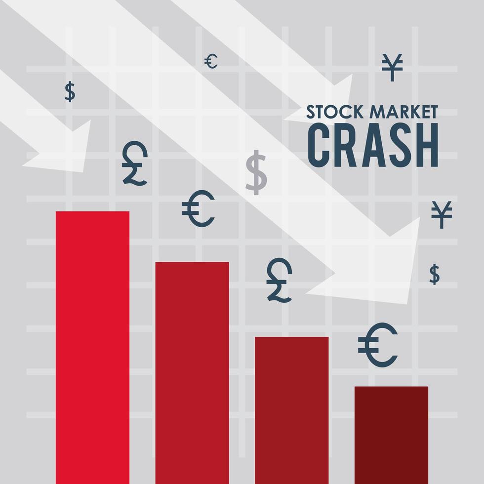 börskrasch med nedåtpilar och statistikstaplar vektor