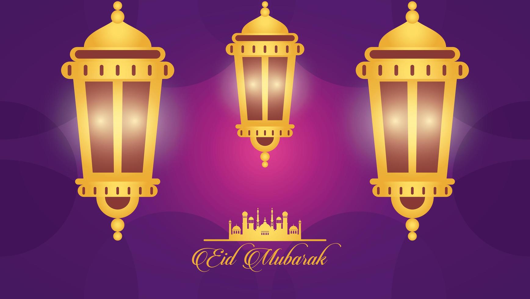 Eid Mubarak Feierkarte mit Laternen hängen vektor