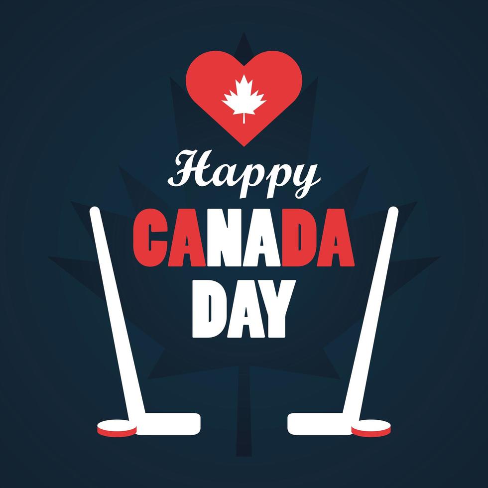 första juli canada day firande affisch med hockey sportutrustning vektor