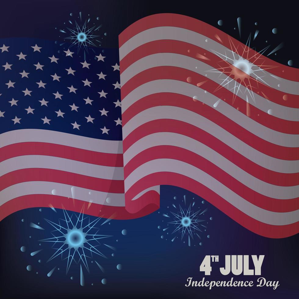 fjärde juli usa självständighetsdagen firande med flagga och fyrverkerier vektor