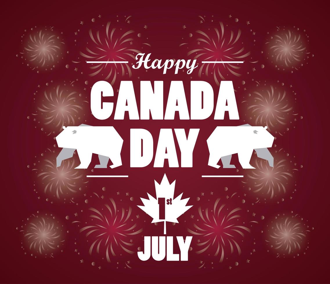 första juli canada day firande affisch med björnar vektor
