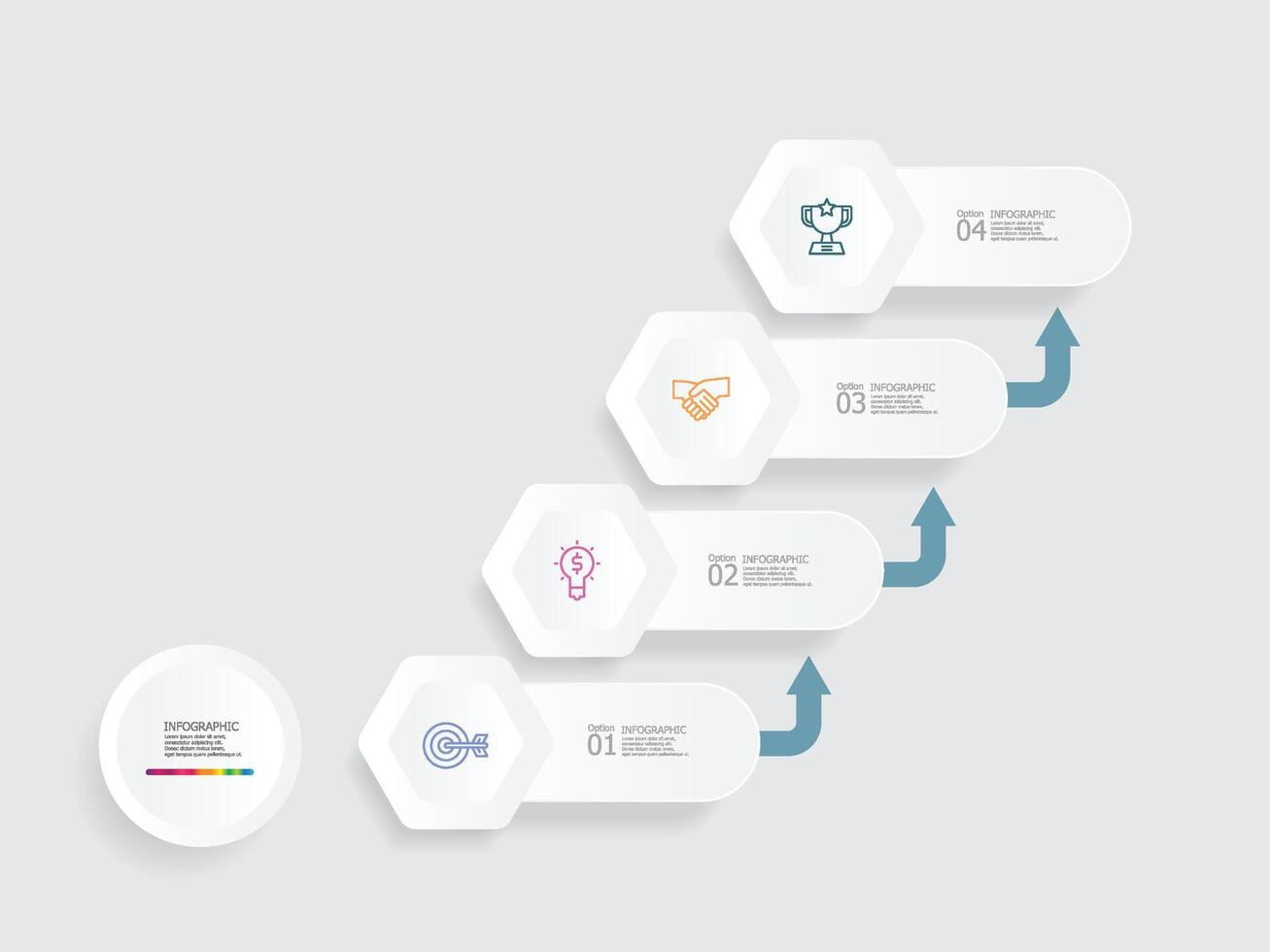 horizontal Schritte Zeitleiste Infografik Element Bericht Hintergrund mit Geschäft Linie Symbol 4 Schritte vektor