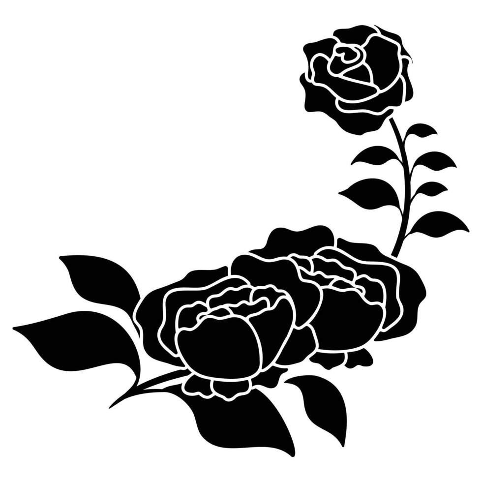 Silhouette schwarz Motiv Rose Blume Blühen Dekoration vektor