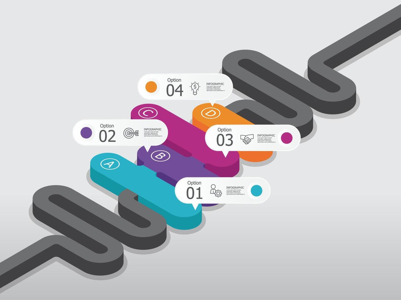 isometrisk sätt steg tidslinje infographic element Rapportera bakgrund med företag linje ikon 4 steg vektor