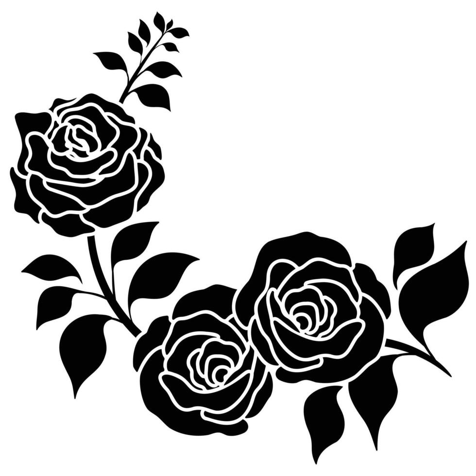 Silhouette schwarz Motiv Rose Blume Blühen Dekoration vektor