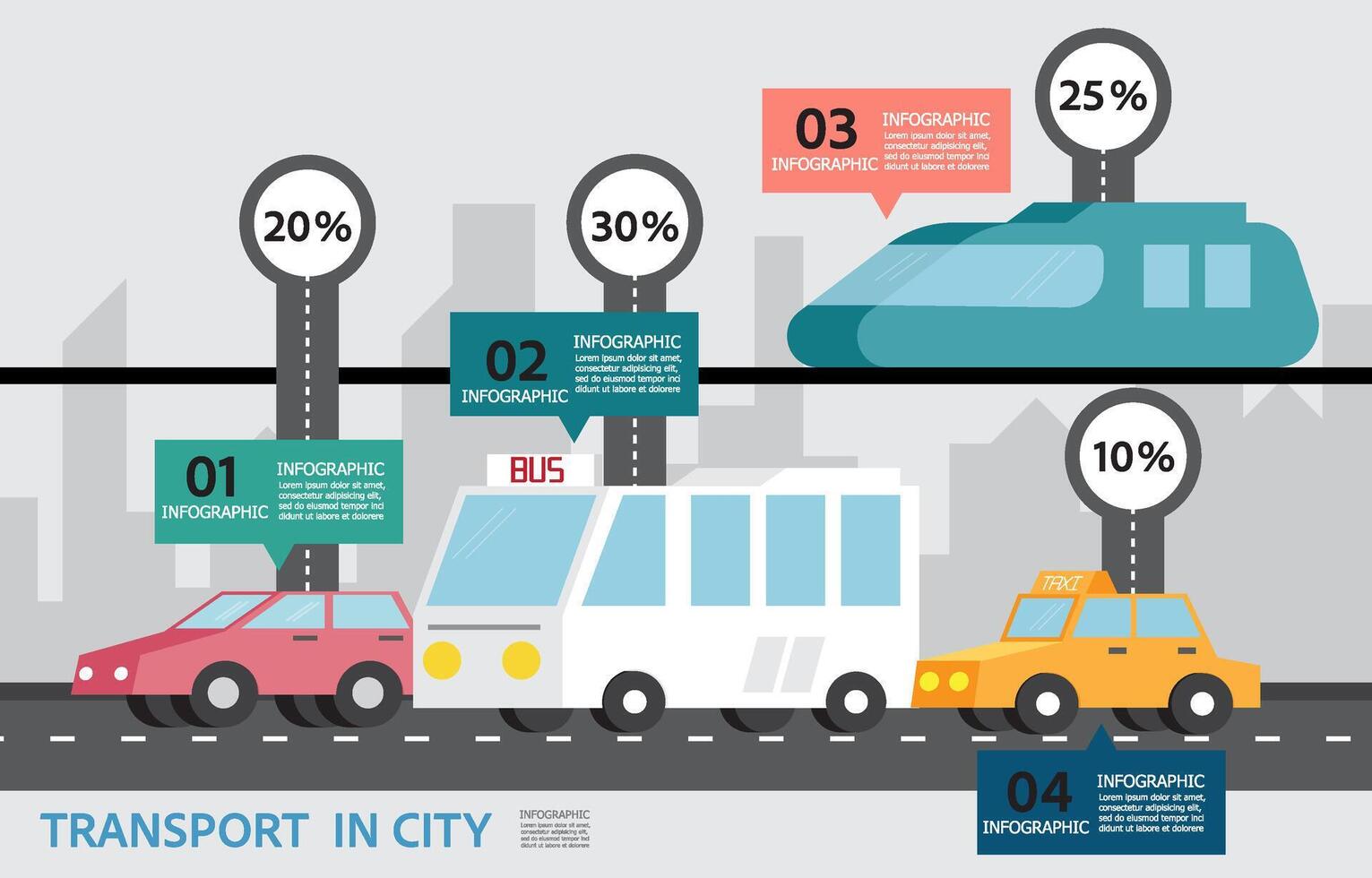 transport i stad horisontell infographic vektor