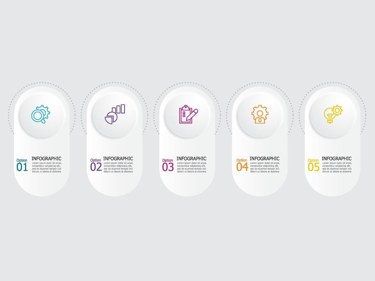 runden Kreis Schritte Zeitleiste Infografik Element Bericht Hintergrund mit Geschäft Linie Symbol 5 Schritte vektor