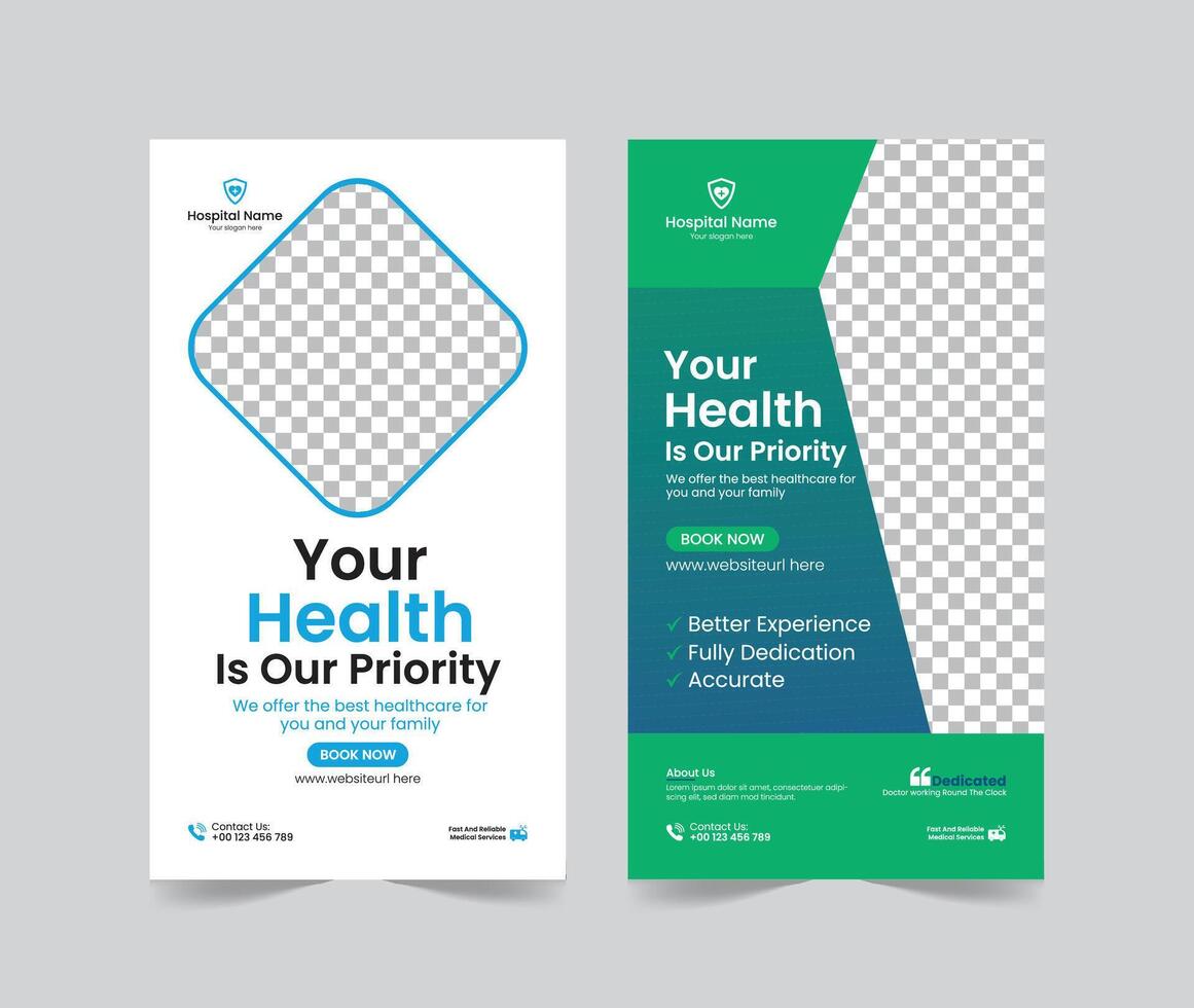 medizinisch Gesundheitswesen Sozial Medien Geschichten Post Vorlage Design, medizinisch Sozial Medien Geschichten Vorlage, Werbung medizinisch Geschichte Netz Banner zum Krankenhaus, medizinisch Geschichten Post Vorlage zum Klinik vektor