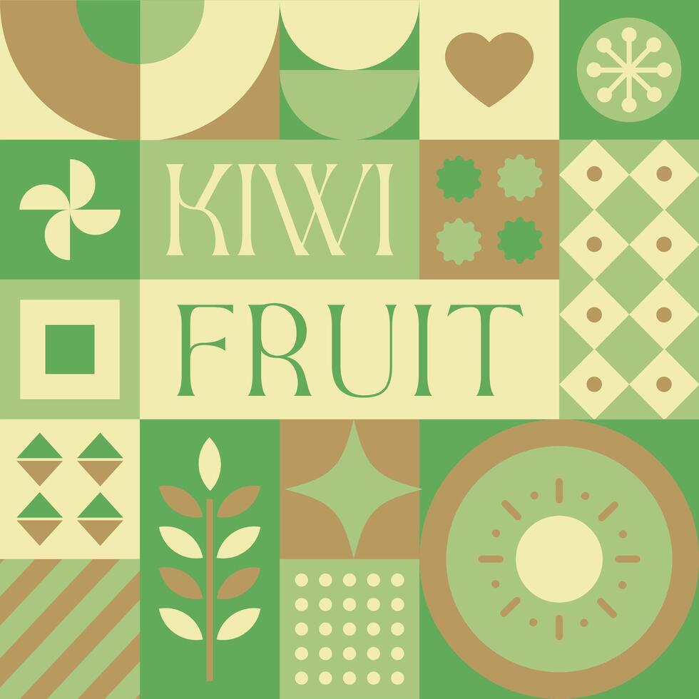 Kiwi Obst nahtlos Muster im skandinavisch Stil Postkarte mit retro sauber Konzept Design vektor