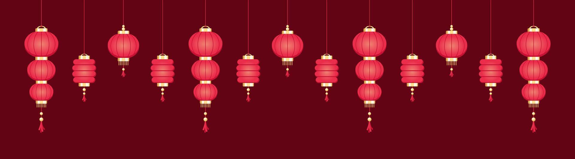 hängend Chinesisch Laternen Banner Grenze, Mond- Neu Jahr und mitte Herbst Festival Grafik vektor