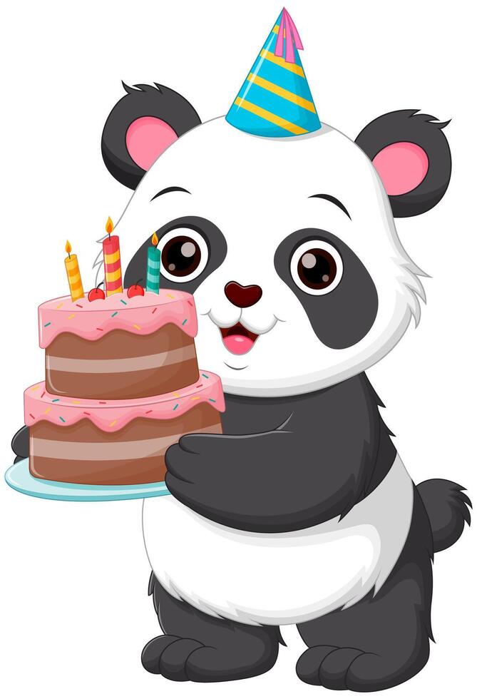 süß Panda Karikatur halten Geburtstag Kuchen Vektor Illustration. Tier Natur Symbol Konzept isoliert Prämie Vektor