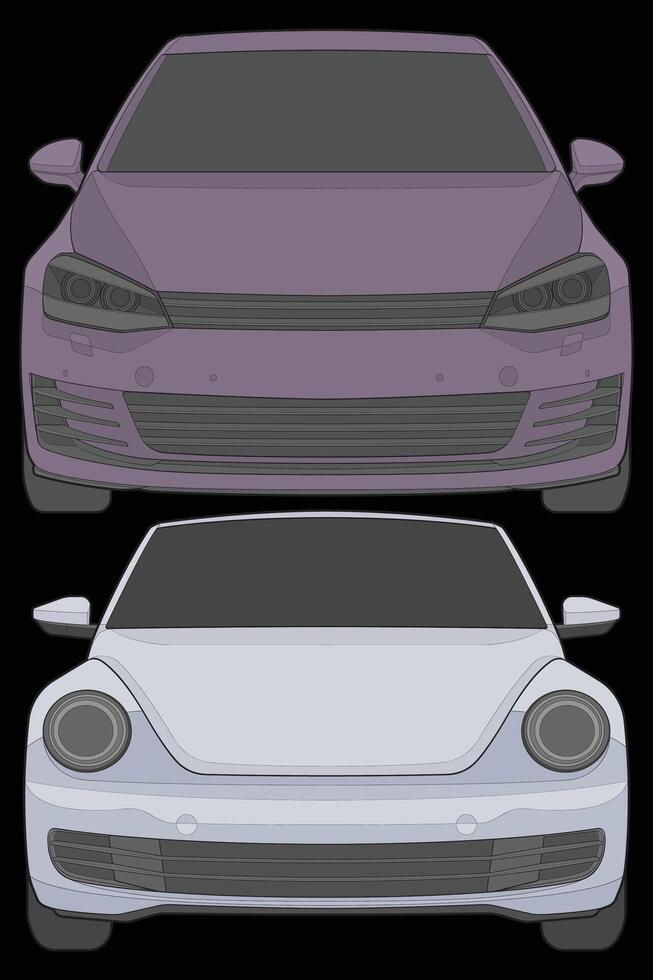 einstellen von Vorderseite Aussicht Vektor Illustration von isoliert Markieren Farbe Auto auf schwarz Hintergrund, Fahrzeug im ein eben Karikatur Stil.