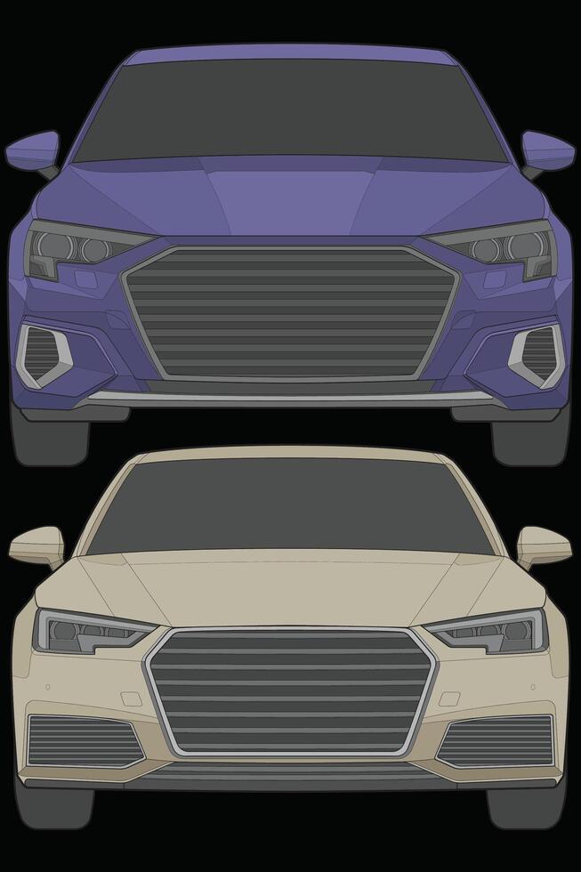 einstellen von Vorderseite Aussicht Vektor Illustration von isoliert Markieren Farbe Auto auf schwarz Hintergrund, Fahrzeug im ein eben Karikatur Stil.